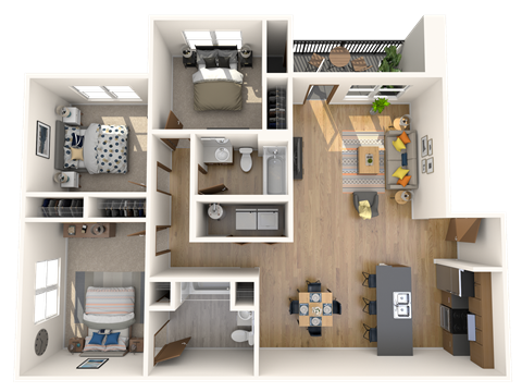 3 bedroom, 2 bathroom floor plan image